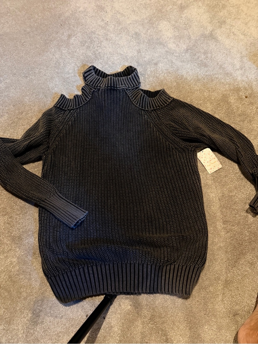 Free People Black Cold-Shoulder Ribbed Mock Neck Sweater